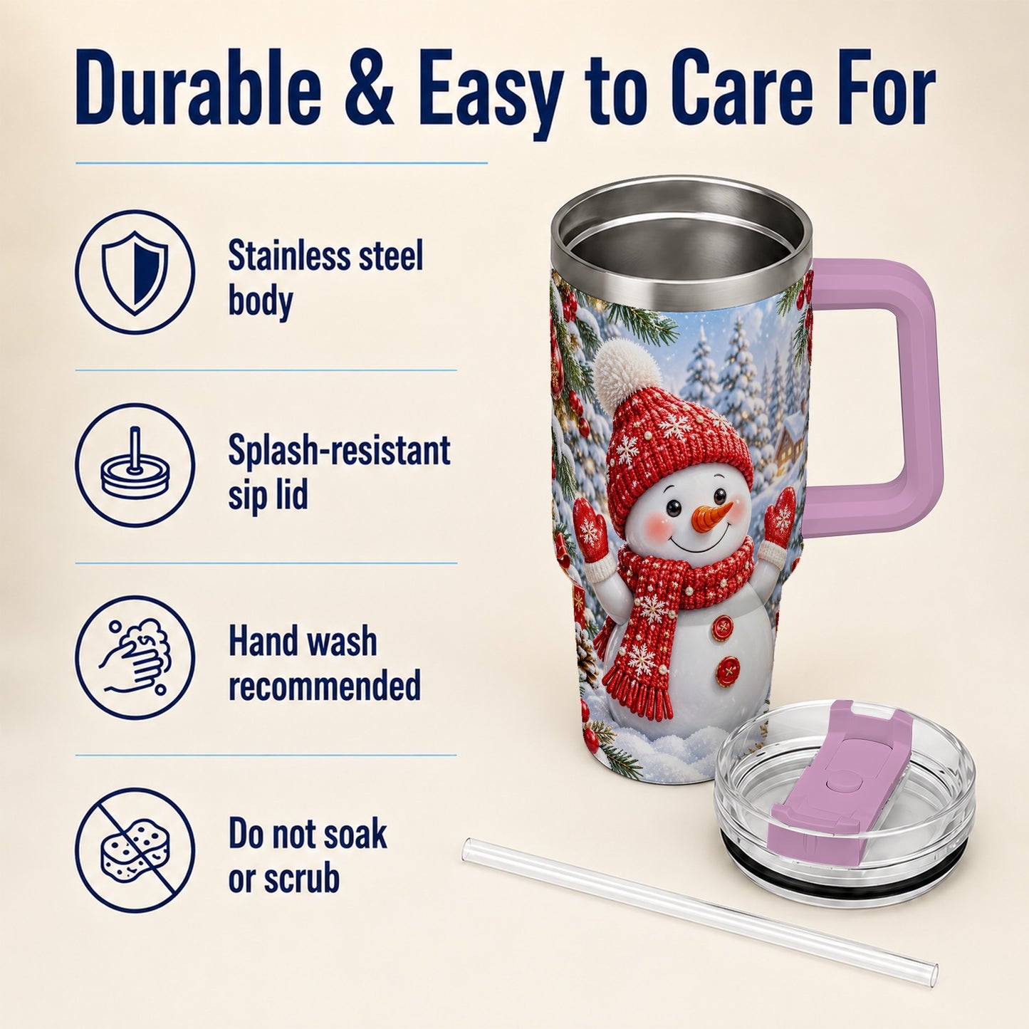 #pl[40oz|Pink] Red Snowman Tumbler 40oz, Christmas Tumbler, Stainless Steel Travel Cup