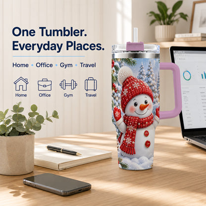 #pl[40oz|Pink] Red Snowman Tumbler 40oz, Christmas Tumbler, Stainless Steel Travel Cup
