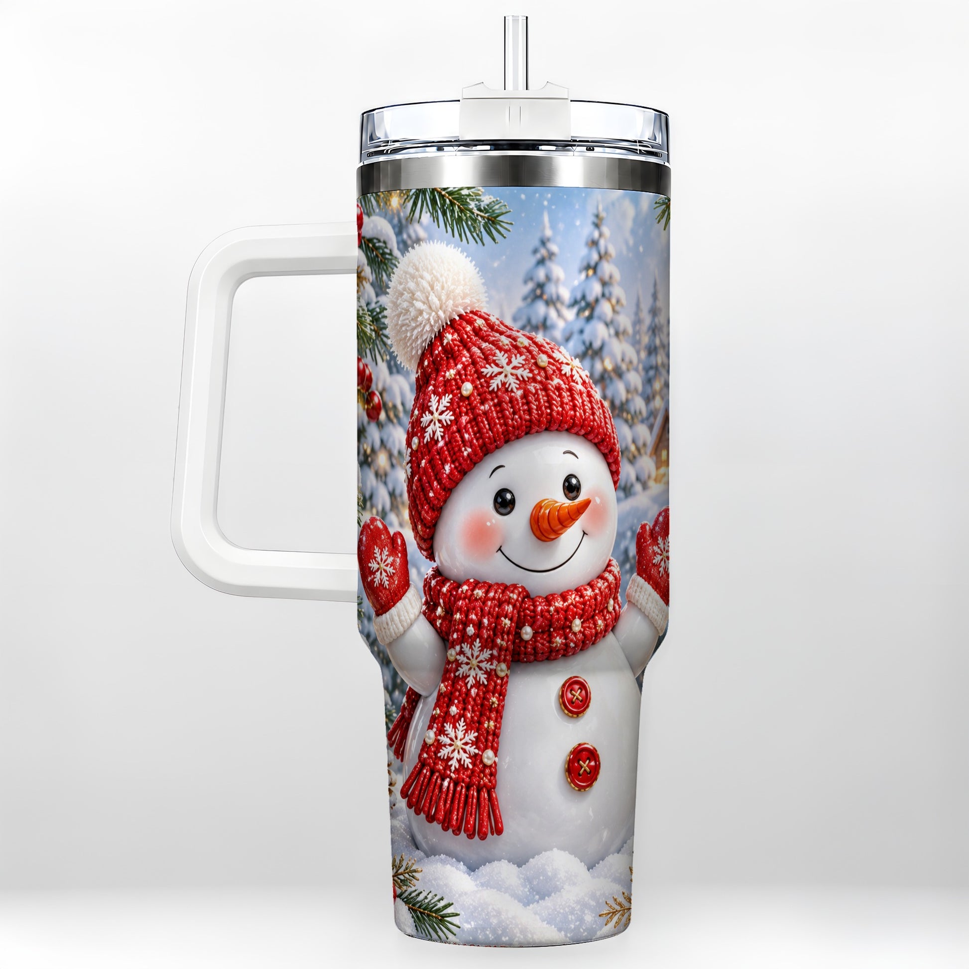 Red Snowman Tumbler 40oz, Christmas Tumbler, Stainless Steel Travel Cup