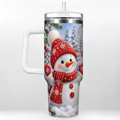 Red Snowman Tumbler 40oz, Christmas Tumbler, Stainless Steel Travel Cup