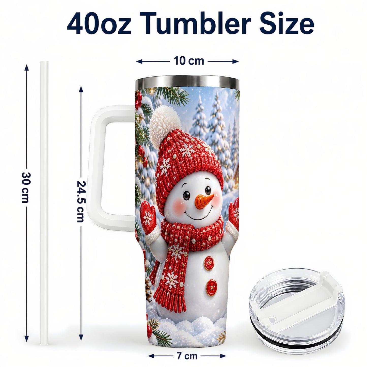 #pl[40oz|White] Red Snowman Tumbler 40oz, Christmas Tumbler, Stainless Steel Travel Cup