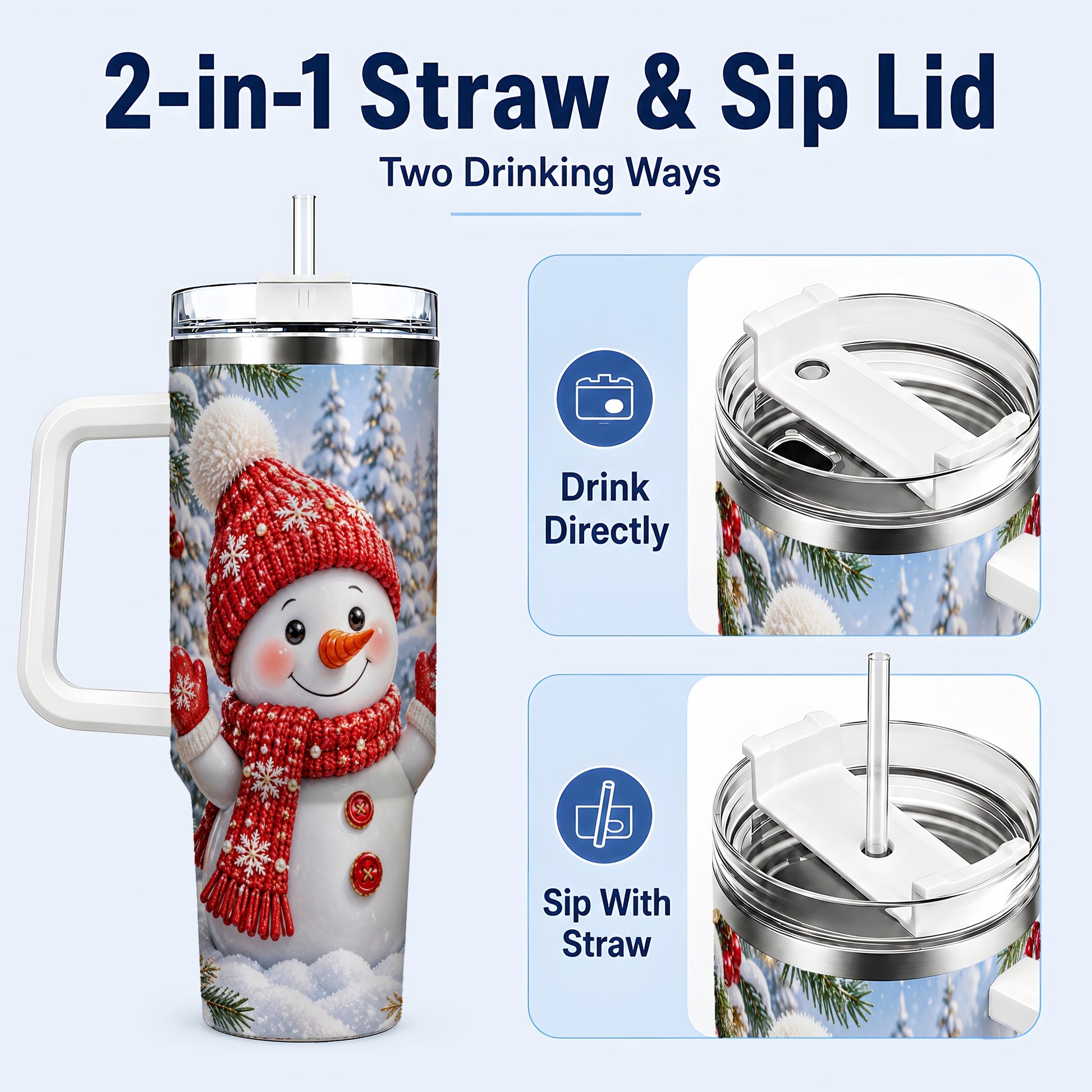 #pl[40oz|White] Red Snowman Tumbler 40oz, Christmas Tumbler, Stainless Steel Travel Cup