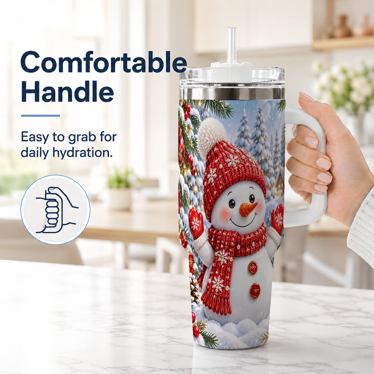 #pl[40oz|White] Red Snowman Tumbler 40oz, Christmas Tumbler, Stainless Steel Travel Cup