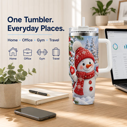 #pl[40oz|White] Red Snowman Tumbler 40oz, Christmas Tumbler, Stainless Steel Travel Cup