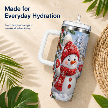 #pl[40oz|White] Red Snowman Tumbler 40oz, Christmas Tumbler, Stainless Steel Travel Cup