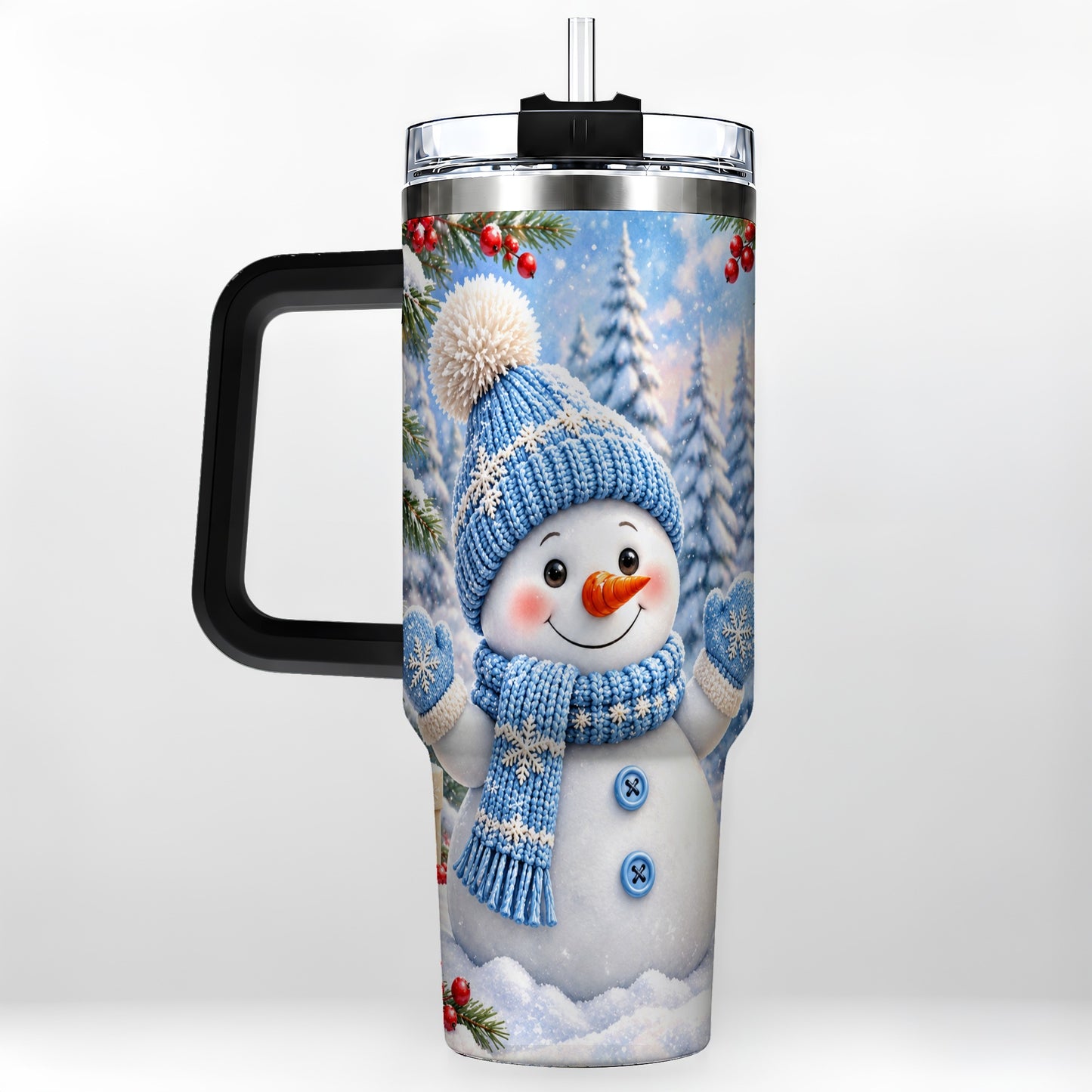 #pl[40oz|Black] Blue Snowman Tumbler 40oz, Christmas Tumbler, Stainless Steel Travel Cup