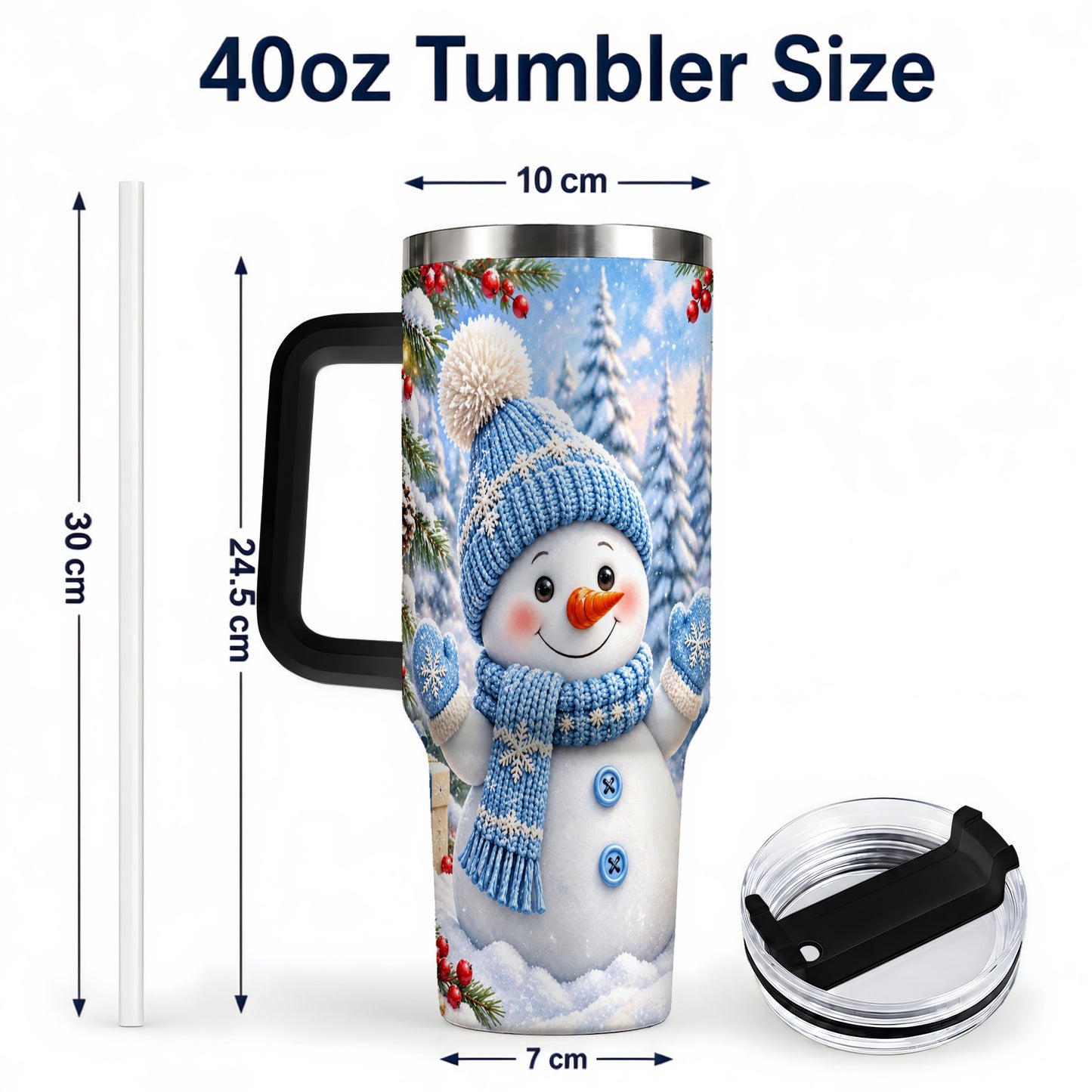 #pl[40oz|Black] Blue Snowman Tumbler 40oz, Christmas Tumbler, Stainless Steel Travel Cup