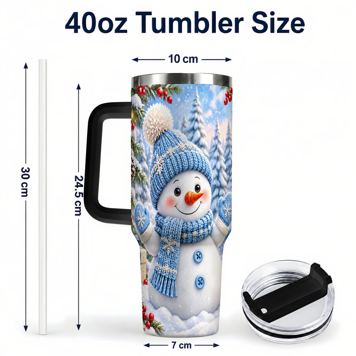 #pl[40oz|Black] Blue Snowman Tumbler 40oz, Christmas Tumbler, Stainless Steel Travel Cup