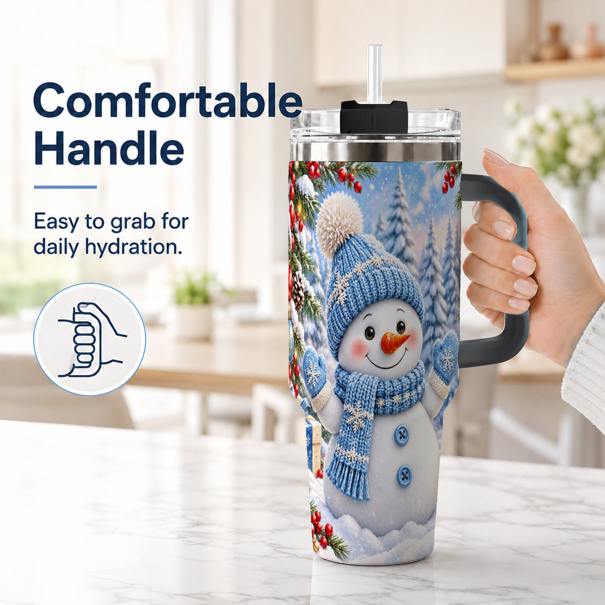 #pl[40oz|Black] Blue Snowman Tumbler 40oz, Christmas Tumbler, Stainless Steel Travel Cup