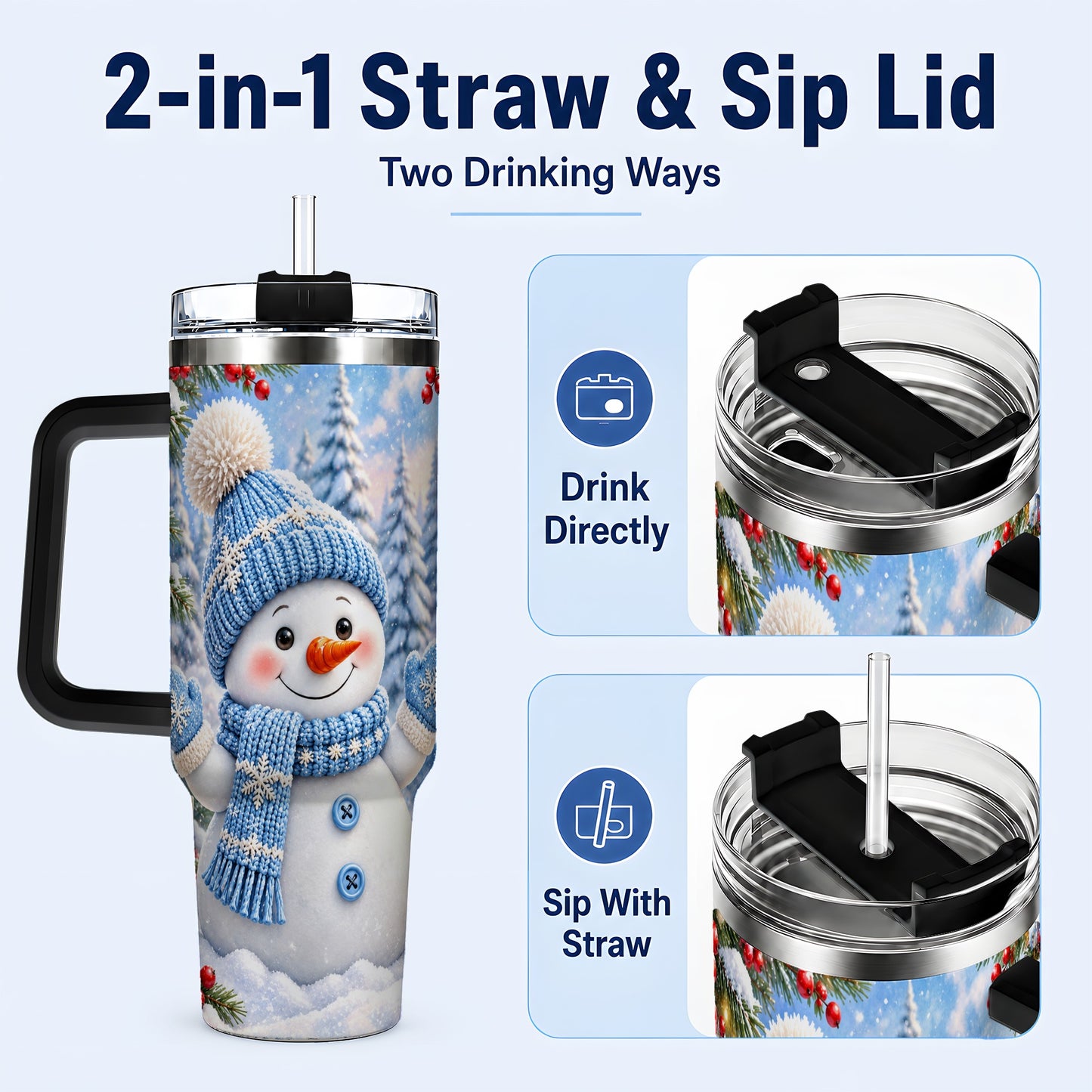 #pl[40oz|Black] Blue Snowman Tumbler 40oz, Christmas Tumbler, Stainless Steel Travel Cup