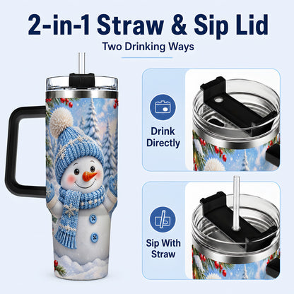 #pl[40oz|Black] Blue Snowman Tumbler 40oz, Christmas Tumbler, Stainless Steel Travel Cup