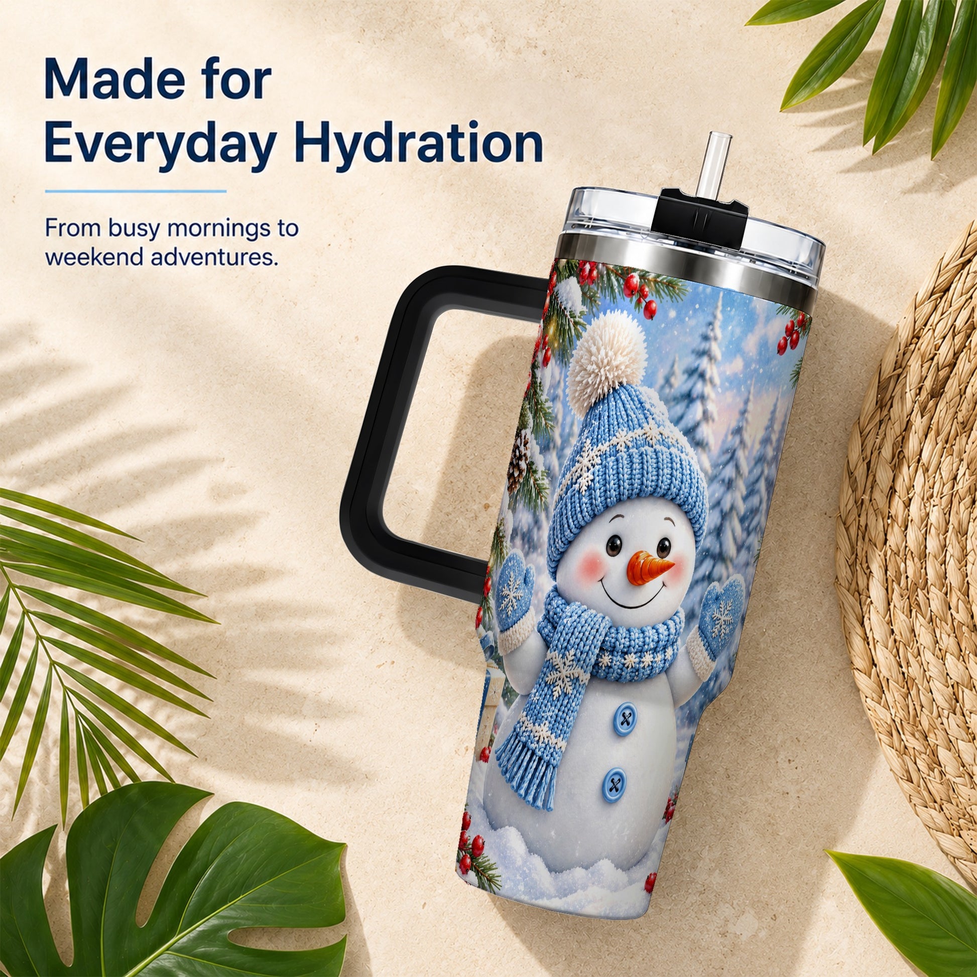 #pl[40oz|Black] Blue Snowman Tumbler 40oz, Christmas Tumbler, Stainless Steel Travel Cup