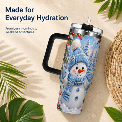 #pl[40oz|Black] Blue Snowman Tumbler 40oz, Christmas Tumbler, Stainless Steel Travel Cup