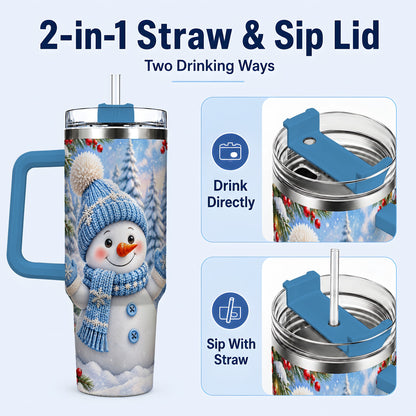 #pl[40oz|Blue] Blue Snowman Tumbler 40oz, Christmas Tumbler, Stainless Steel Travel Cup