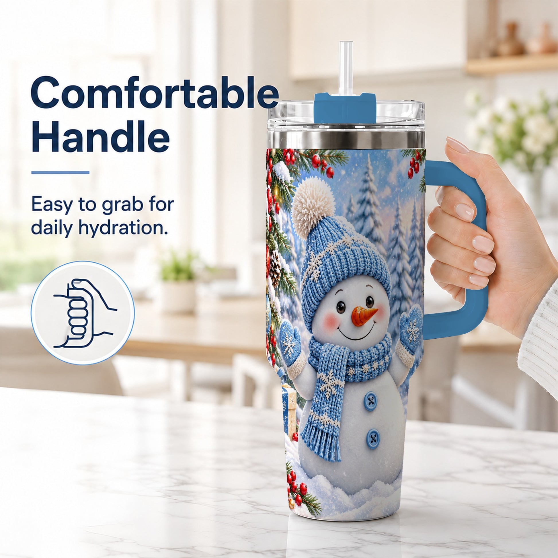 #pl[40oz|Blue] Blue Snowman Tumbler 40oz, Christmas Tumbler, Stainless Steel Travel Cup
