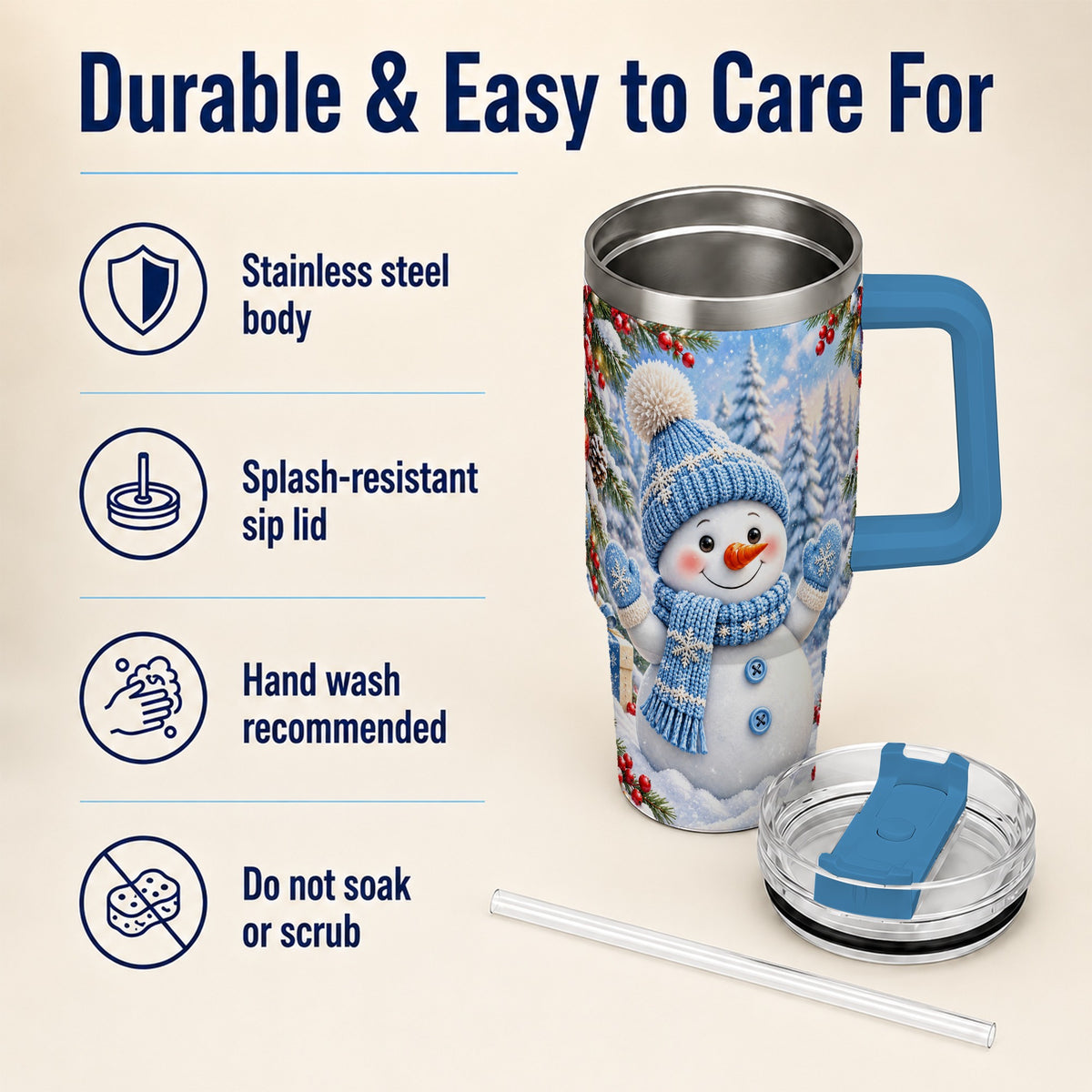 #pl[40oz|Blue] Blue Snowman Tumbler 40oz, Christmas Tumbler, Stainless Steel Travel Cup