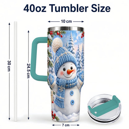 #pl[40oz|Green] Blue Snowman Tumbler 40oz, Christmas Tumbler, Stainless Steel Travel Cup