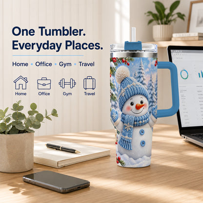#pl[40oz|Blue] Blue Snowman Tumbler 40oz, Christmas Tumbler, Stainless Steel Travel Cup