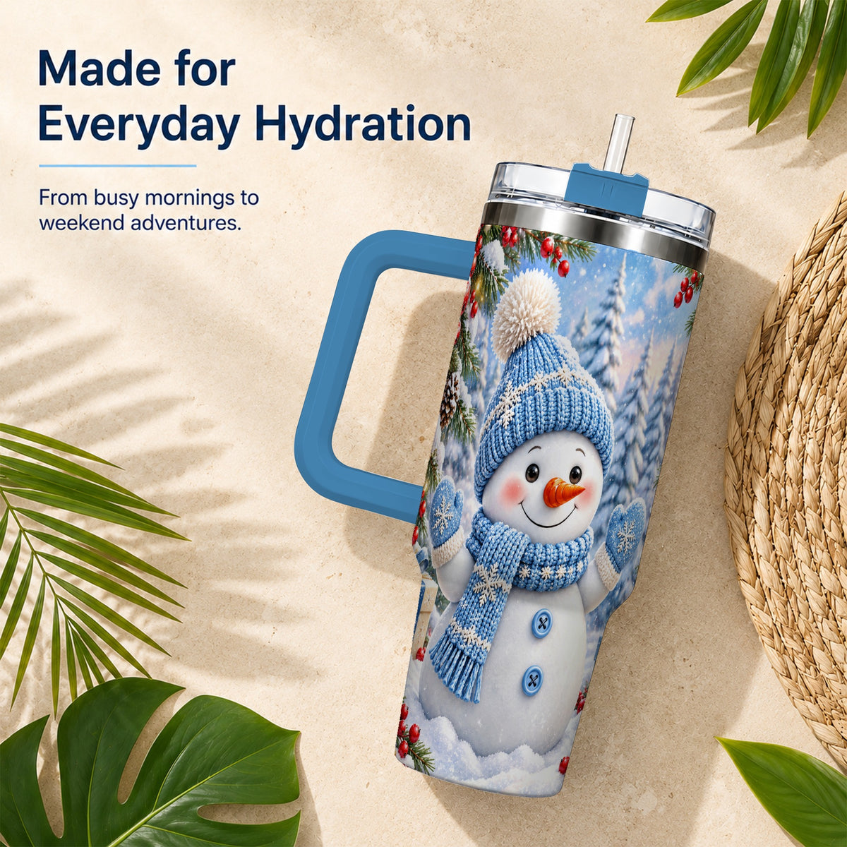 #pl[40oz|Blue] Blue Snowman Tumbler 40oz, Christmas Tumbler, Stainless Steel Travel Cup