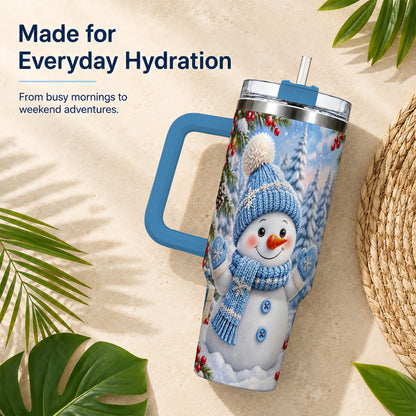 #pl[40oz|Blue] Blue Snowman Tumbler 40oz, Christmas Tumbler, Stainless Steel Travel Cup