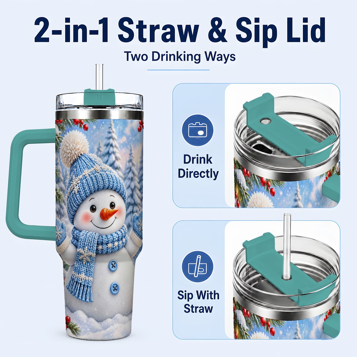 #pl[40oz|Green] Blue Snowman Tumbler 40oz, Christmas Tumbler, Stainless Steel Travel Cup