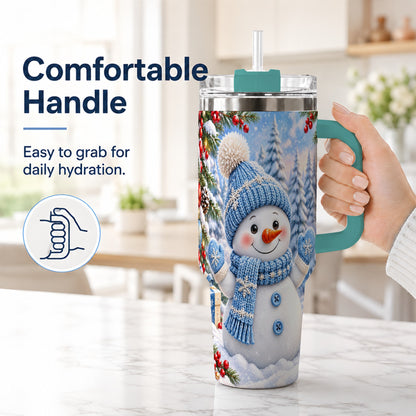 #pl[40oz|Green] Blue Snowman Tumbler 40oz, Christmas Tumbler, Stainless Steel Travel Cup
