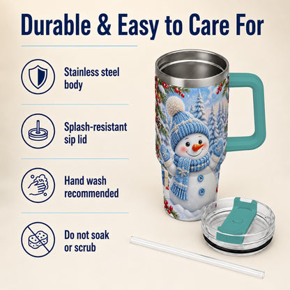 #pl[40oz|Green] Blue Snowman Tumbler 40oz, Christmas Tumbler, Stainless Steel Travel Cup