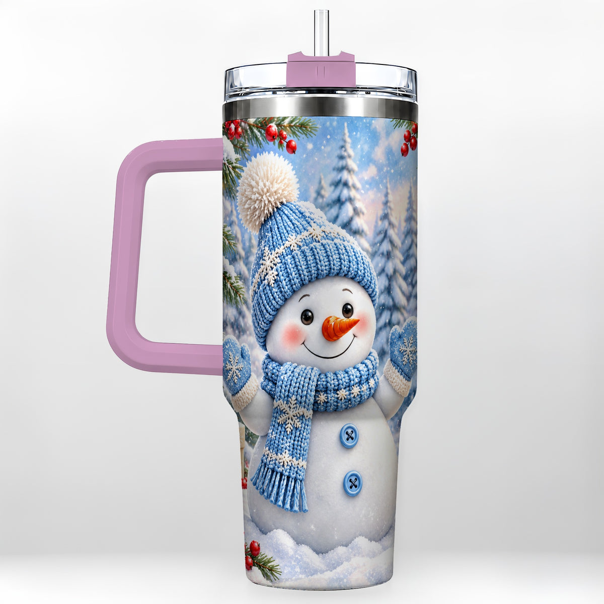 #pl[40oz|Pink] Blue Snowman Tumbler 40oz, Christmas Tumbler, Stainless Steel Travel Cup