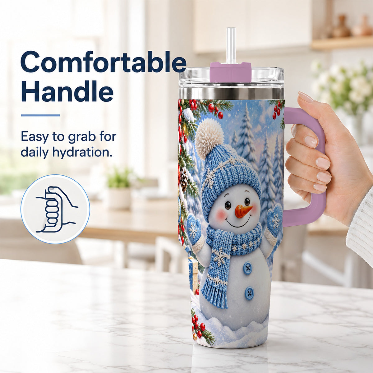 #pl[40oz|Pink] Blue Snowman Tumbler 40oz, Christmas Tumbler, Stainless Steel Travel Cup