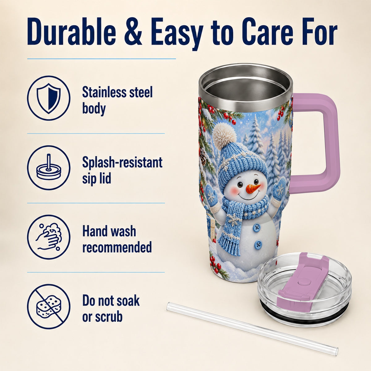 #pl[40oz|Pink] Blue Snowman Tumbler 40oz, Christmas Tumbler, Stainless Steel Travel Cup