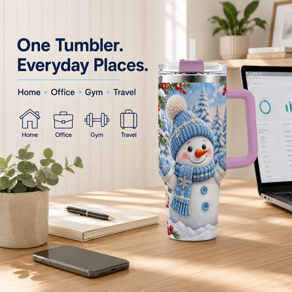 #pl[40oz|Pink] Blue Snowman Tumbler 40oz, Christmas Tumbler, Stainless Steel Travel Cup
