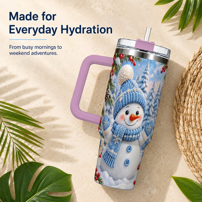 #pl[40oz|Pink] Blue Snowman Tumbler 40oz, Christmas Tumbler, Stainless Steel Travel Cup