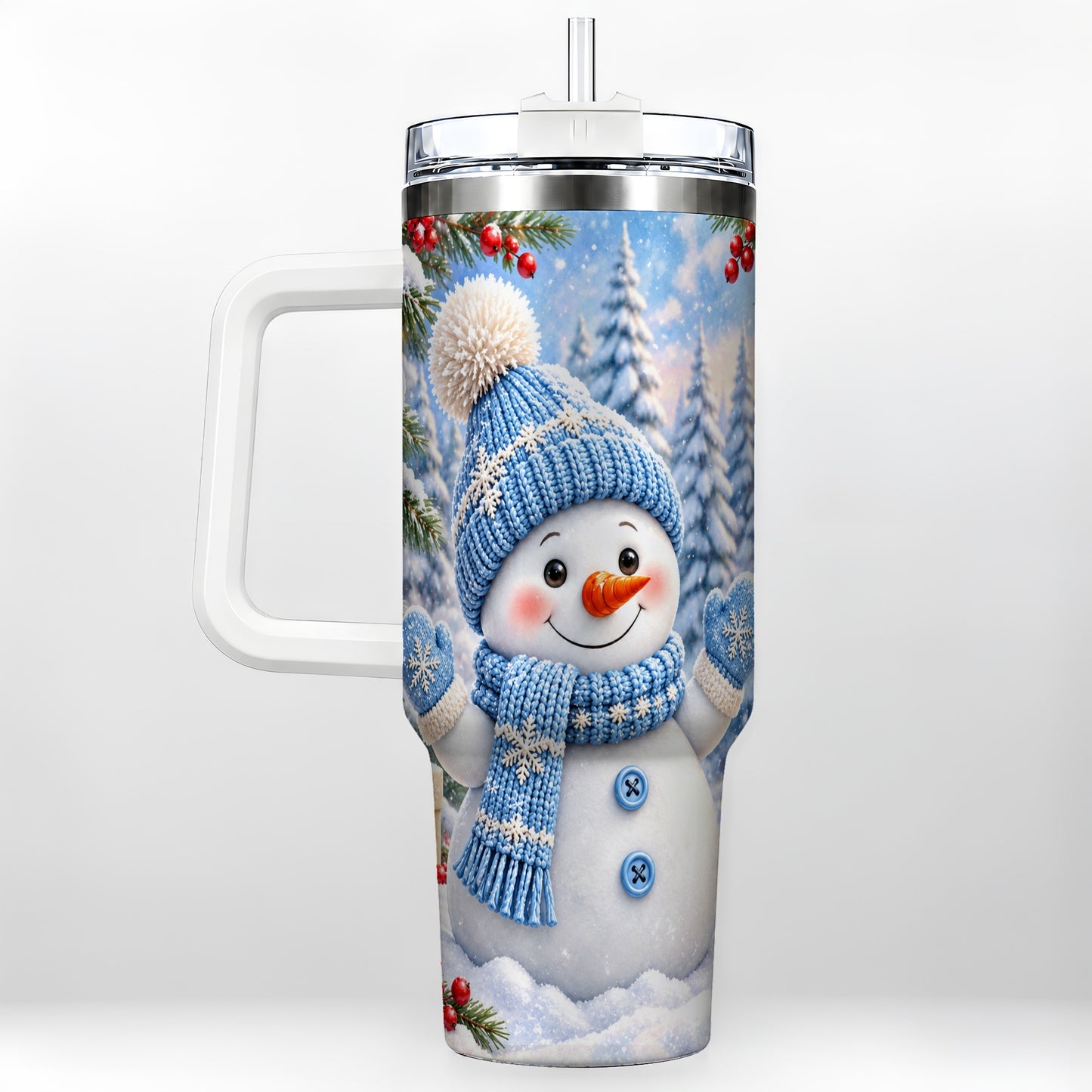 Blue Snowman Tumbler 40oz, Christmas Tumbler, Stainless Steel Travel Cup