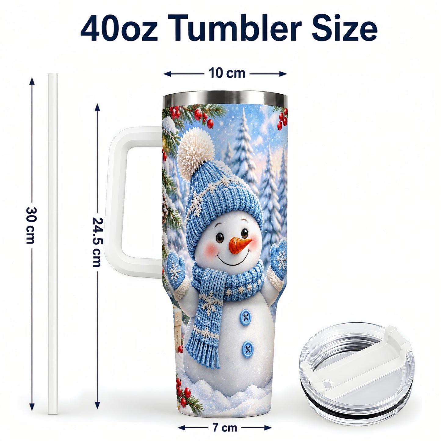 #pl[40oz|White] Blue Snowman Tumbler 40oz, Christmas Tumbler, Stainless Steel Travel Cup