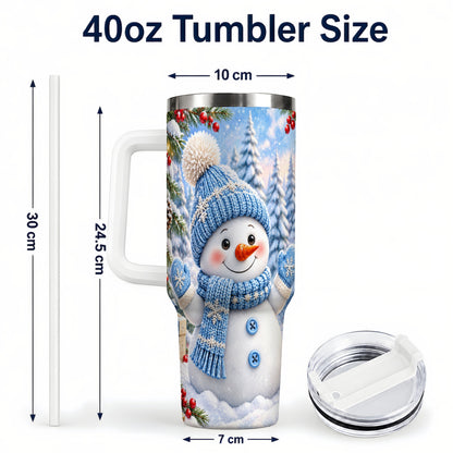 #pl[40oz|White] Blue Snowman Tumbler 40oz, Christmas Tumbler, Stainless Steel Travel Cup