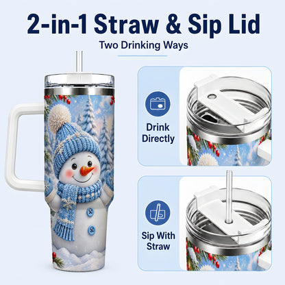 #pl[40oz|White] Blue Snowman Tumbler 40oz, Christmas Tumbler, Stainless Steel Travel Cup