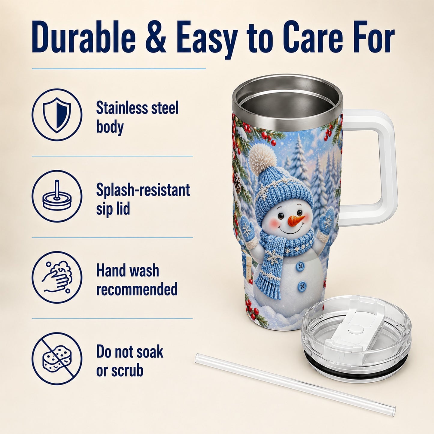 #pl[40oz|White] Blue Snowman Tumbler 40oz, Christmas Tumbler, Stainless Steel Travel Cup