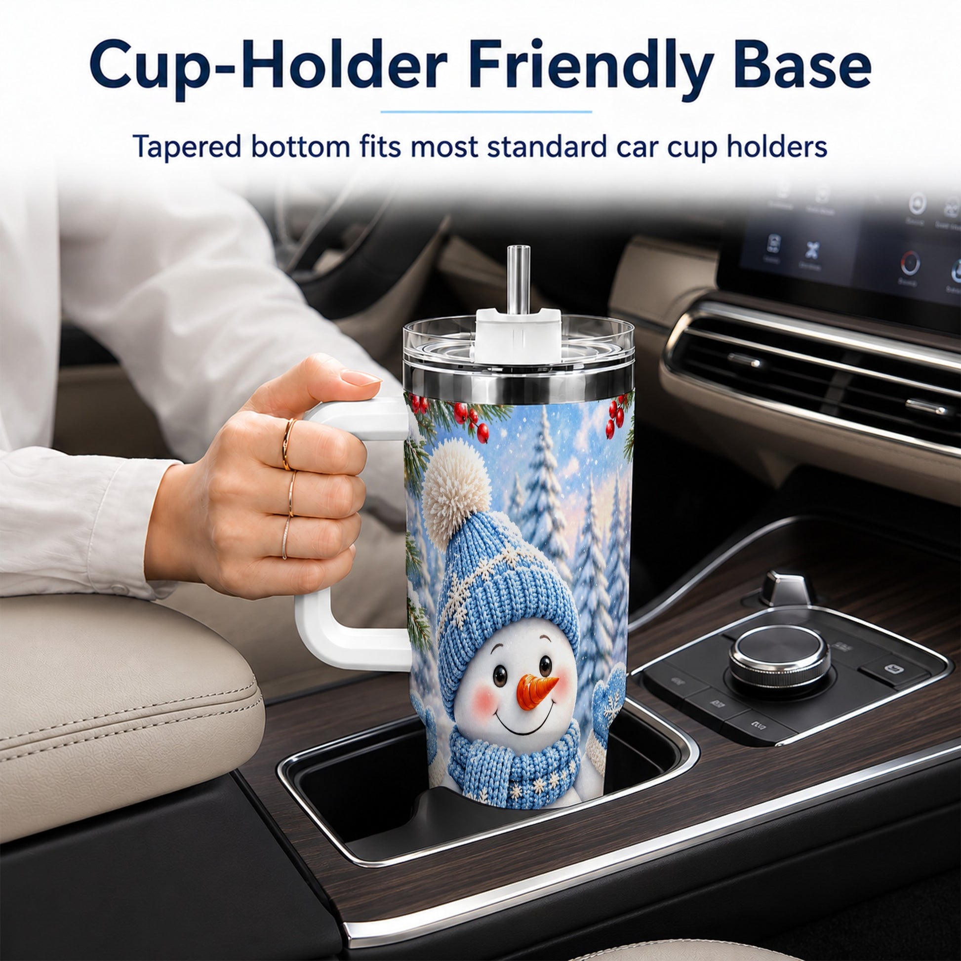 #pl[40oz|White] Blue Snowman Tumbler 40oz, Christmas Tumbler, Stainless Steel Travel Cup