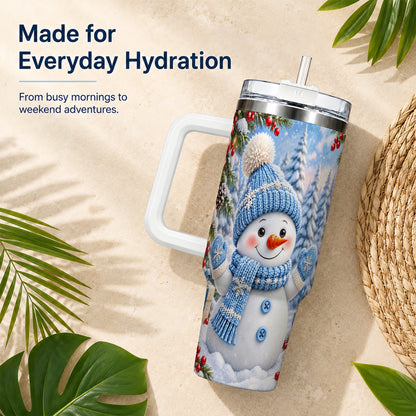 #pl[40oz|White] Blue Snowman Tumbler 40oz, Christmas Tumbler, Stainless Steel Travel Cup