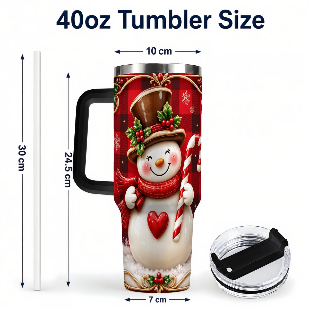 #pl[40oz|Black] Plaid Snowman Tumbler 40oz, Christmas Tumbler, Stainless Steel Travel Cup