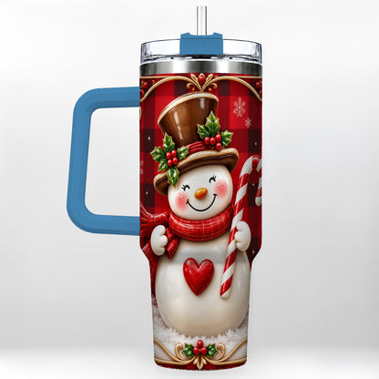#pl[40oz|Blue] Plaid Snowman Tumbler 40oz, Christmas Tumbler, Stainless Steel Travel Cup