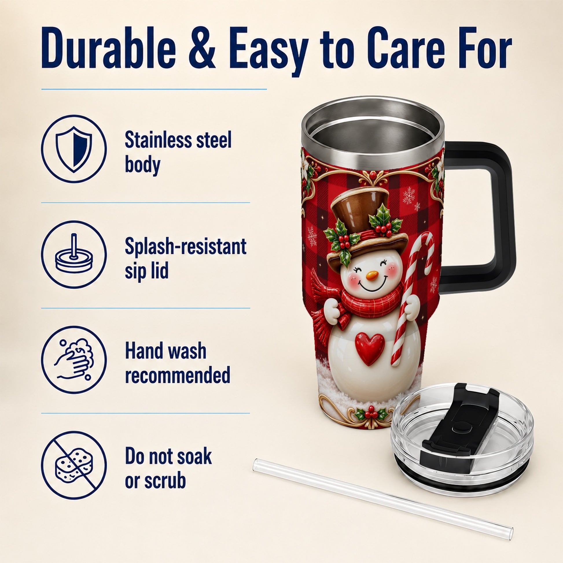 #pl[40oz|Black] Plaid Snowman Tumbler 40oz, Christmas Tumbler, Stainless Steel Travel Cup