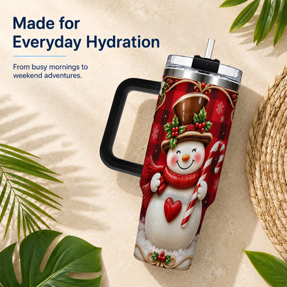 #pl[40oz|Black] Plaid Snowman Tumbler 40oz, Christmas Tumbler, Stainless Steel Travel Cup