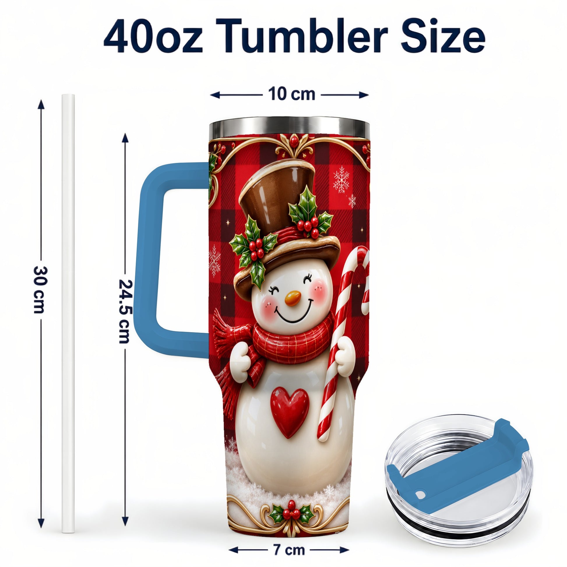 #pl[40oz|Blue] Plaid Snowman Tumbler 40oz, Christmas Tumbler, Stainless Steel Travel Cup