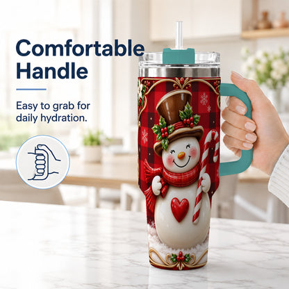 #pl[40oz|Green] Plaid Snowman Tumbler 40oz, Christmas Tumbler, Stainless Steel Travel Cup