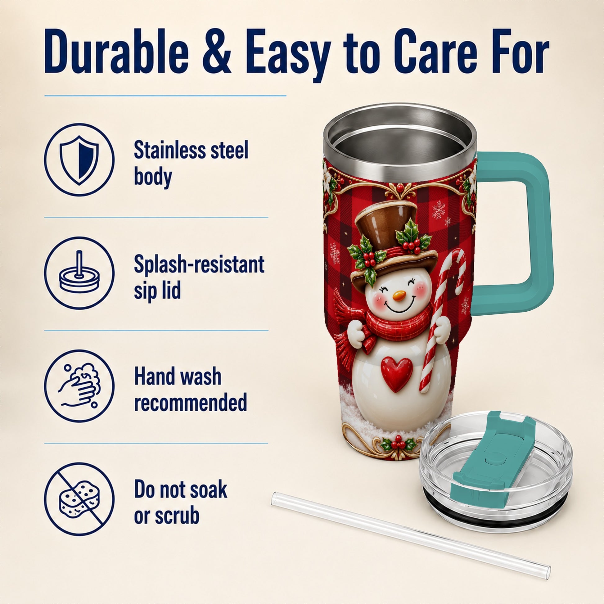 #pl[40oz|Green] Plaid Snowman Tumbler 40oz, Christmas Tumbler, Stainless Steel Travel Cup