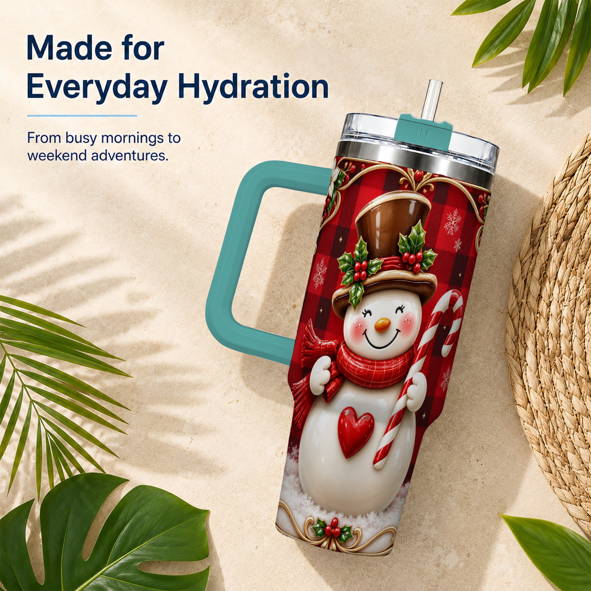 #pl[40oz|Green] Plaid Snowman Tumbler 40oz, Christmas Tumbler, Stainless Steel Travel Cup