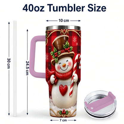 #pl[40oz|Pink] Plaid Snowman Tumbler 40oz, Christmas Tumbler, Stainless Steel Travel Cup