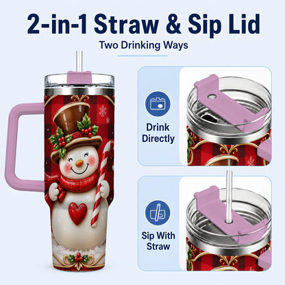 #pl[40oz|Pink] Plaid Snowman Tumbler 40oz, Christmas Tumbler, Stainless Steel Travel Cup