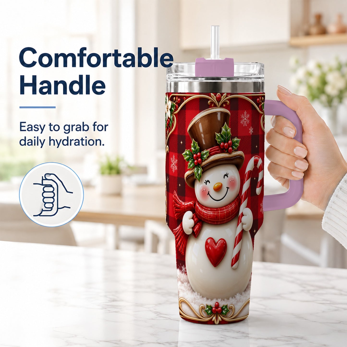 #pl[40oz|Pink] Plaid Snowman Tumbler 40oz, Christmas Tumbler, Stainless Steel Travel Cup